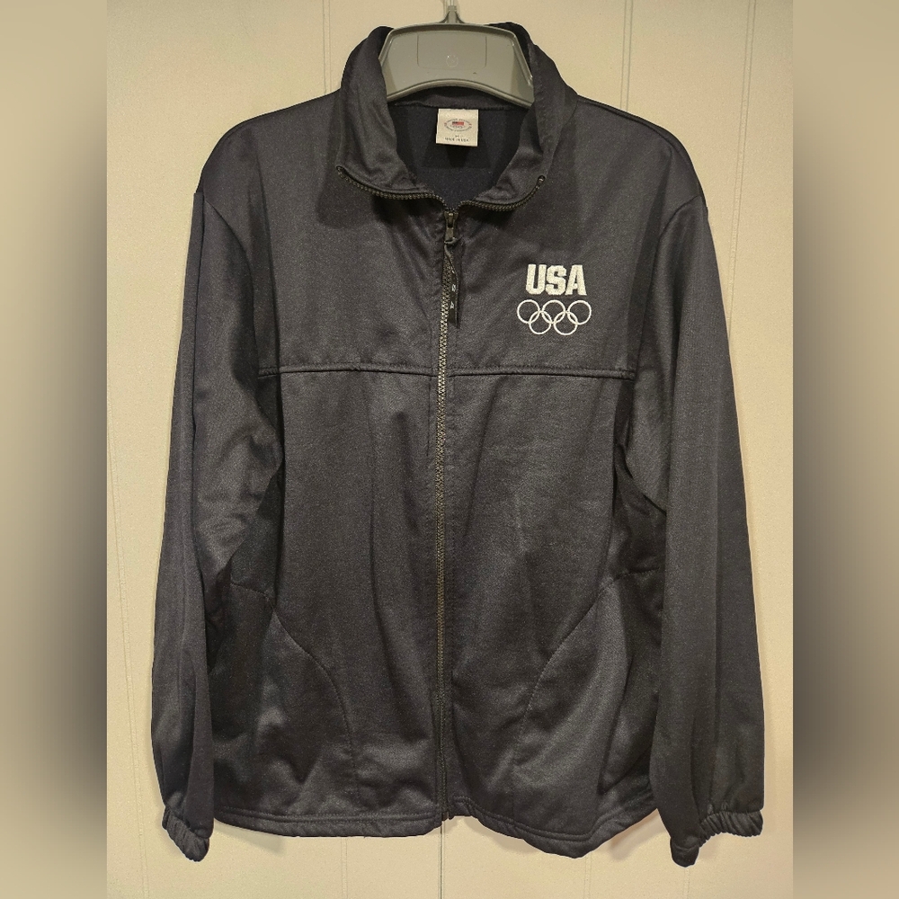US Olympic Committee Men’s Jacket  Zip Up Made In USA Medium Black Logo Team